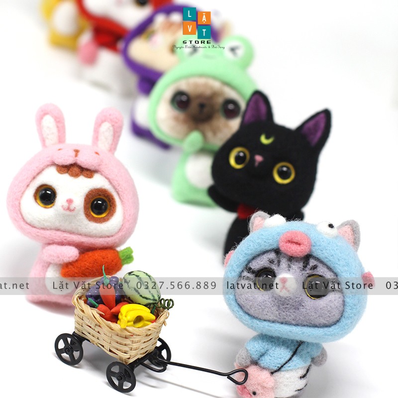 [Mới 2021] Bộ len chọc Mèo Mộng Mơ có hướng dẫn, needle felting cat, quà tặng handmade ý nghĩa