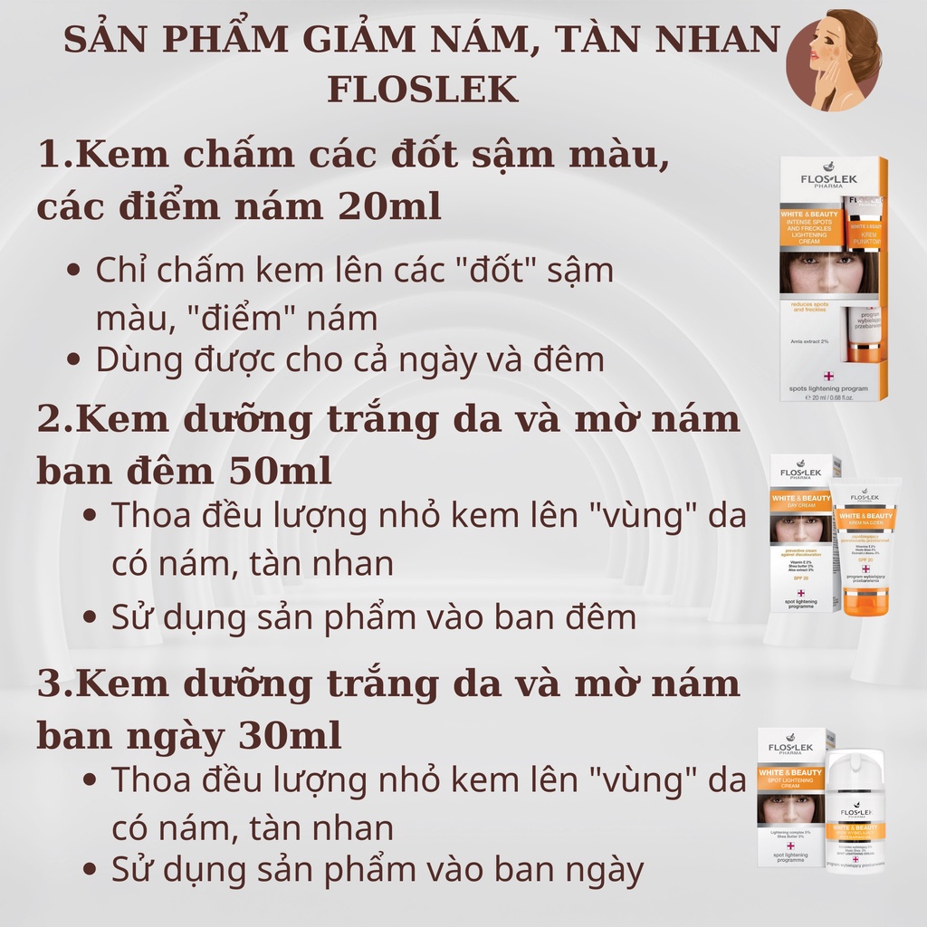 Kem nám tàn nhan - đồi mồi da mặt Floslek - các nốt sậm màu - làm đều màu da 50ml