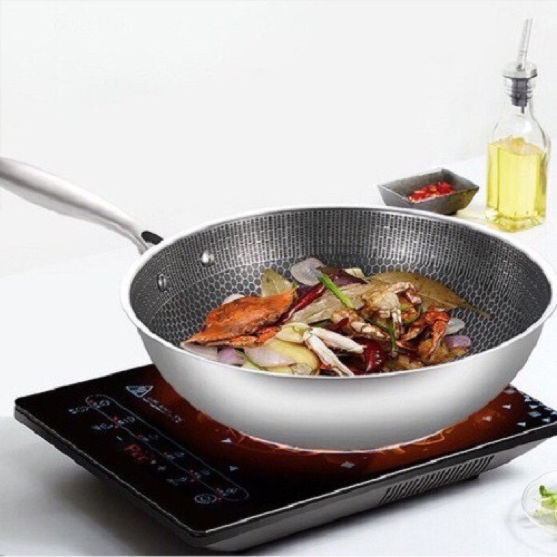 Chảo Chống Dính Sâu Lòng Vân Tổ Ong 32cm - Chảo Inox Thích Hợp Mọi Loại Bếp