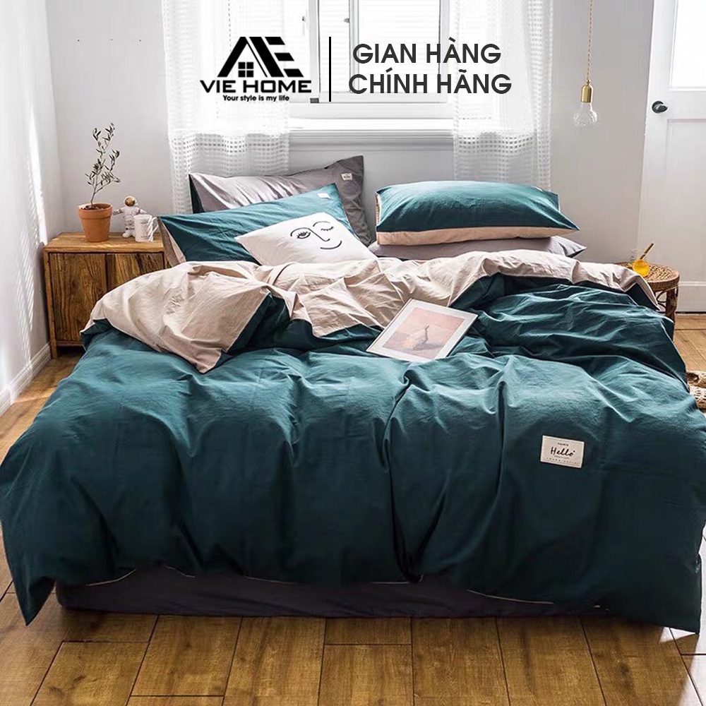 Bộ chăn ga gối Cotton Tici VIE HOME - Bedding trơn màu style Hàn dễ phối phòng ngủ vintage nhiều kích thước nệm