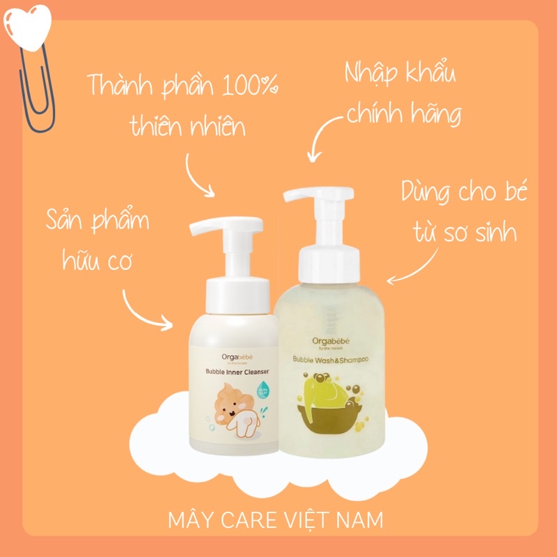 Bộ sản phẩm Orgabebe hữu cơ tắm gội và vệ sinh vùng kín cho bé dịu nhẹ tươi mát