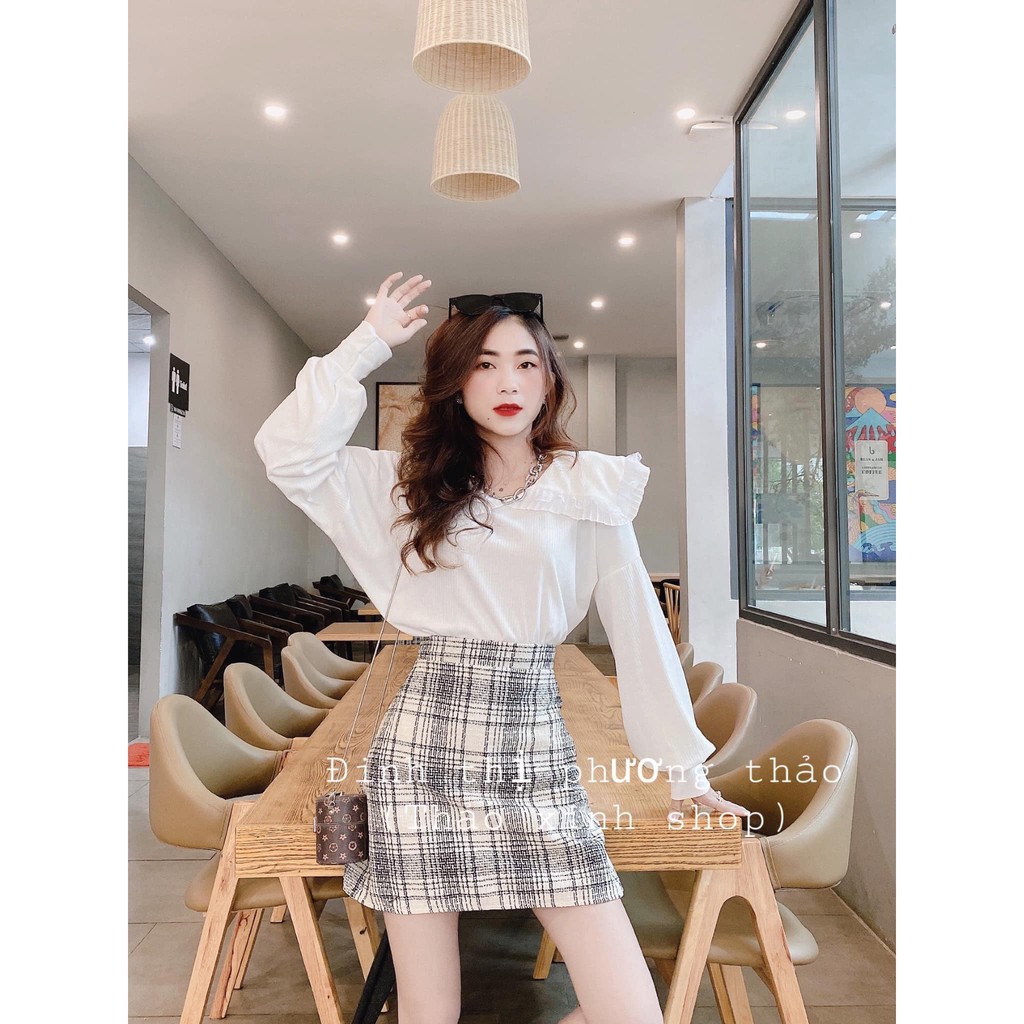 Áo Sơ Mi Bánh Bèo Mix Chân Váy Kẻ Karo Cho Nữ Hàng Loại I Cực Xinh | BigBuy360 - bigbuy360.vn