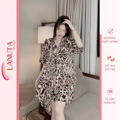 Váy nữ sơ mi dáng dài suông bigsize tiểu thư xinh đẹp lụa ngủ cao cấp LANUTA CHIN