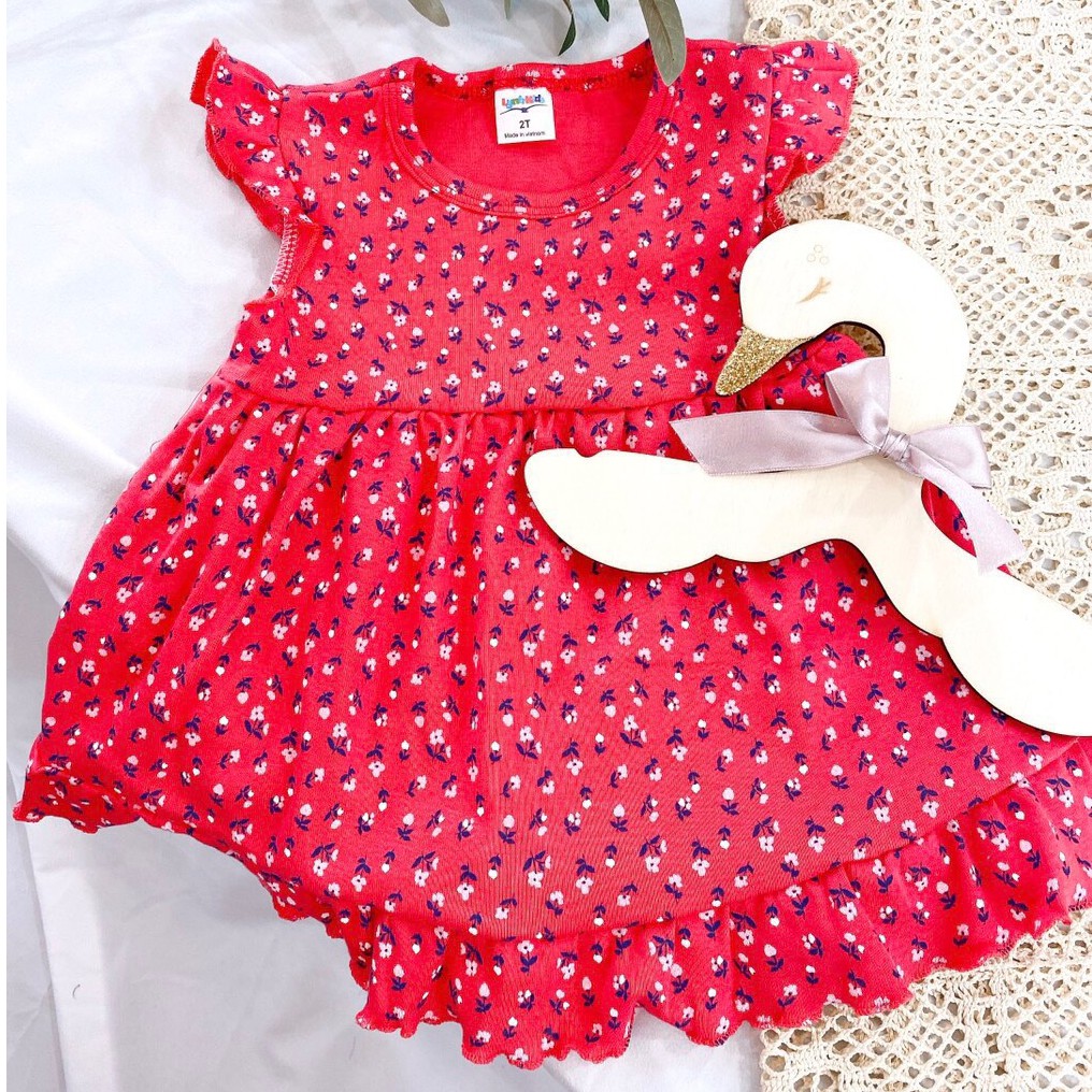 Áo váy hoa Cotton 100%, xinh, thời trang, thoáng mát, cho bé gái từ 7 - 18 kg