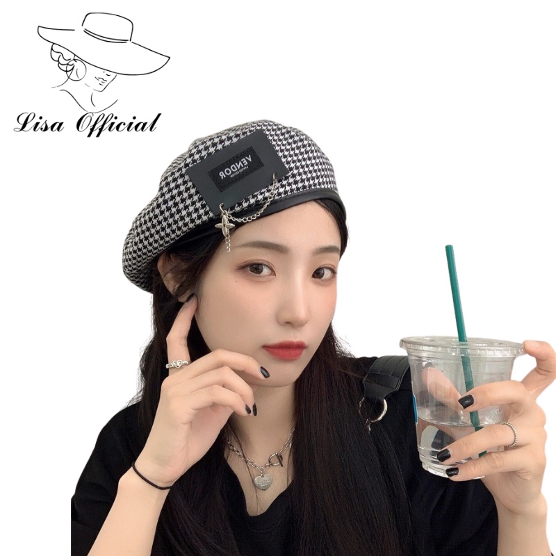 Mũ Beret  Lisa Official  Nón Beret in họa sĩ phối dây xích kim loại phong cách Pháp cho nữ - SV-3