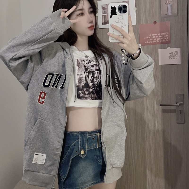 SUXI Áo Hoodie Tay Dài Dáng Rộng Thêu Chữ Thời Trang Mùa Thu Cho Nữ