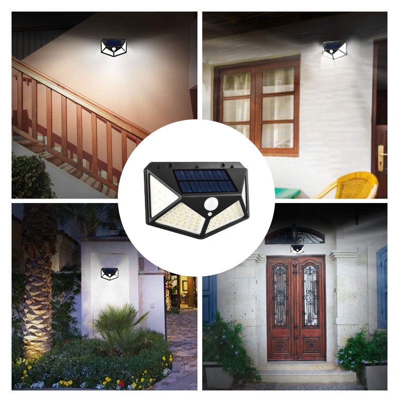 Đèn led năng lượng mặt trời cảm biến chuyển động 100 led 3 chế độ siêu sáng chống nước