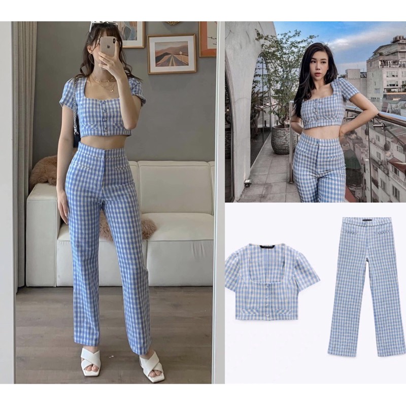 [ORDER-XUẤT] Set áo crop top/ Quần dài Zara xuất xịn