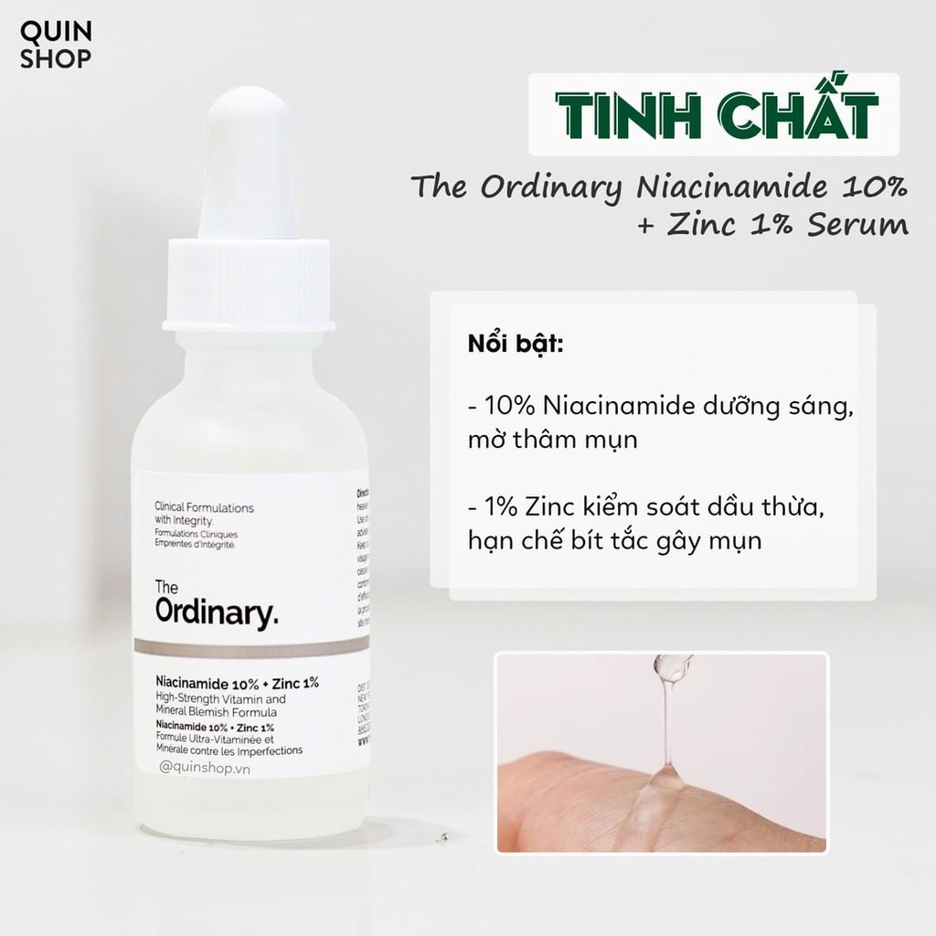 Tinh Chất Giảm Mụn, Mờ Thâm The Ordinary Niacinamide 10% + Zinc 1% Serum