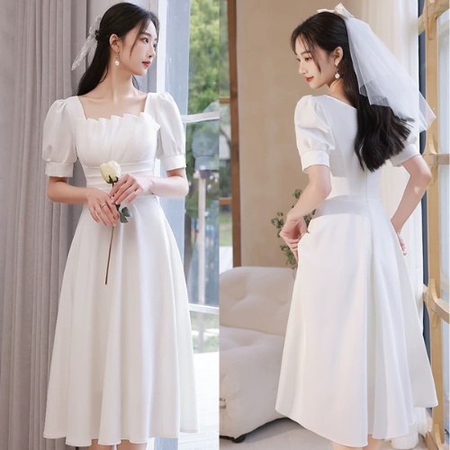 Đầm váy trắng đi tiệc cổ bèo (2 lớp), váy cô dâu cổ cánh tiên tiểu thư_Deloga