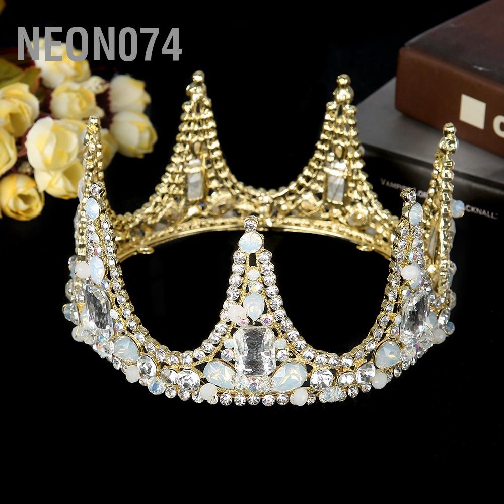 Neon074 Neon074 Phụ kiện tóc cưới Tiara Vương miện làm bằng tay cho cô dâu tròn trang sức phụ nữ