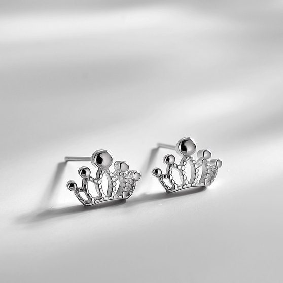Bông tai khuyên tai nữ mạ bạc 925 hình vương miện sang trọng trang sức bạc CINLA KT017