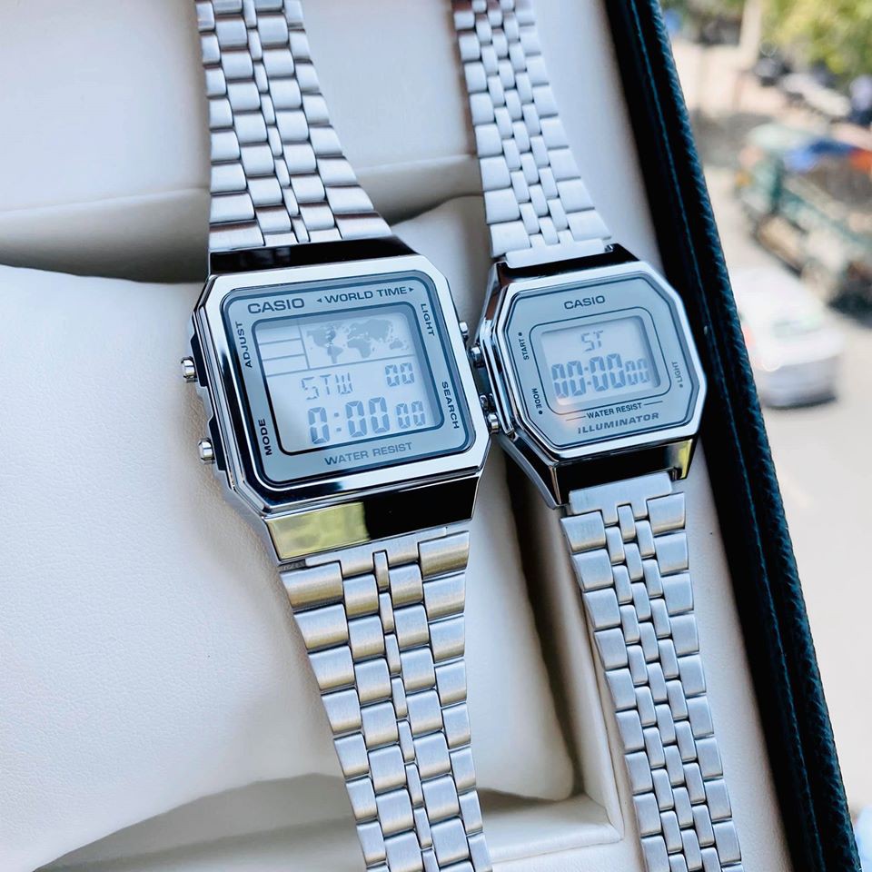 Đồng hồ đôi nam nữ Casio A500 và La680 Silver - Hàng chính hãng - Fullbox tem - BH 1 năm