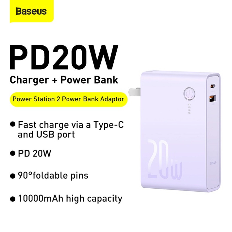 Đầu sạc Baseus 20W 10000mAh 2 cổng chuyển đổi có tích hợp sạc dự phòng
