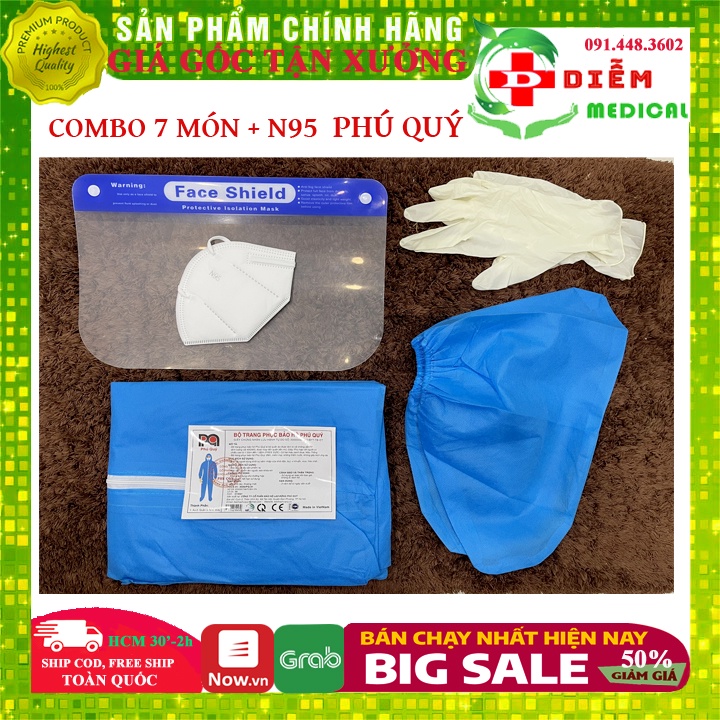 [10 Bộ 7 Món KTN95] Đồ Bảo Hộ Y Tế Phú Quý level 1, Quần áo phòng dịch, 7 món, khẩu trang N95 Bopa