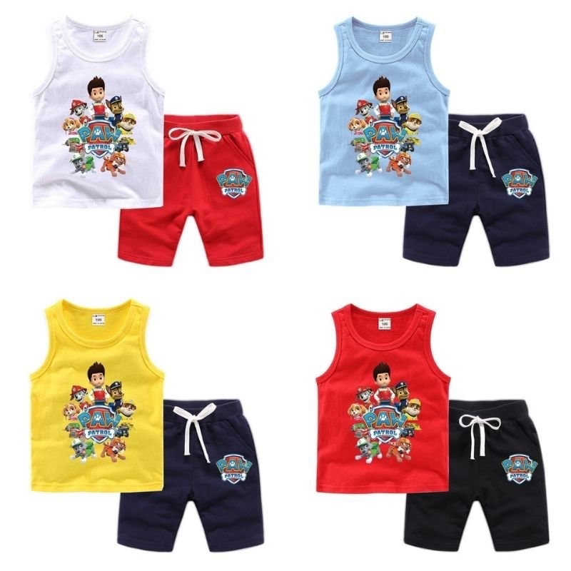 Quần áo trẻ em, bộ ba lỗ Quảng Châu cao cấp, bộ sát nách đội chó cứu hộ cho bé trai Xu Xu Kids size từ 8 đến 22kg