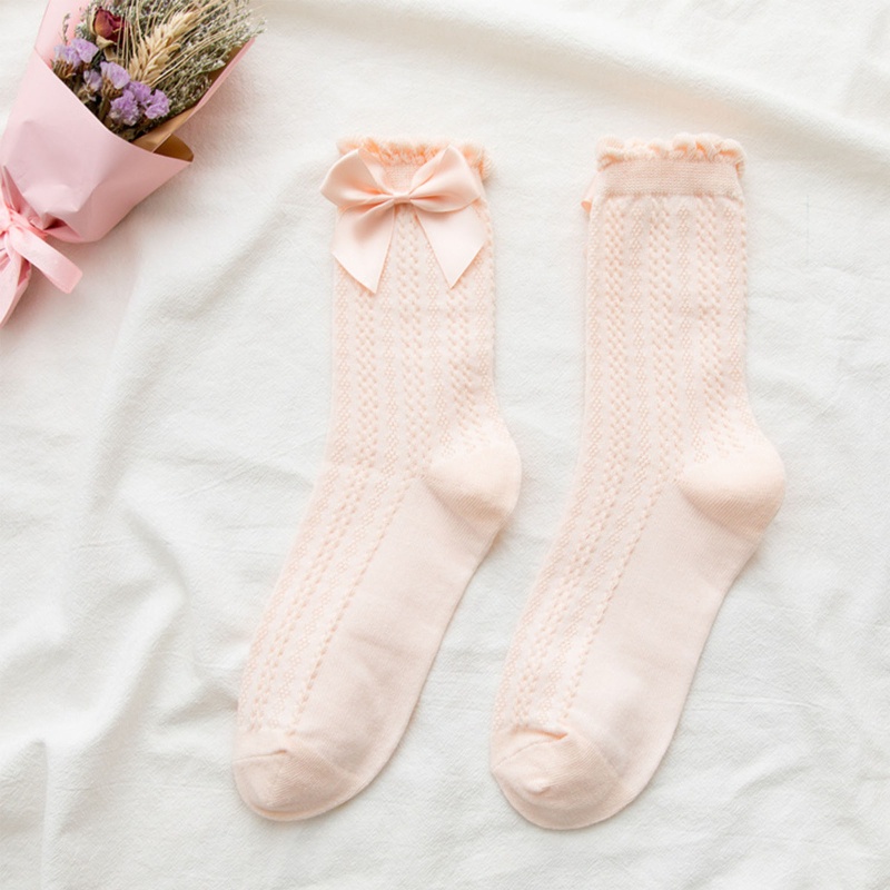 Xiangbao Vớ Cotton Dệt Kim Cổ Cao Vừa Kẻ Sọc Phối Nơ Phong Cách Lolita Nhật Bản Ngọt Ngào Cho Nữ