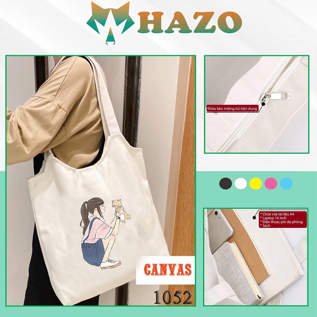 TÚI TOTE TRẮNG CHẤT VẢI CANVAS 1052 HER AND CAT DỄ THƯƠNG HÀNG CHUẨN ĐẸP