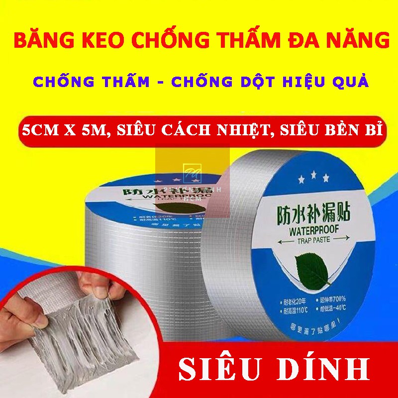 Cuộn 5m Băng Keo Chống Thấm Nước, Chống Dột, Siêu Dính Đa Năng Water Proof - Băng Keo Bê Tông, Vá Vết Nứt