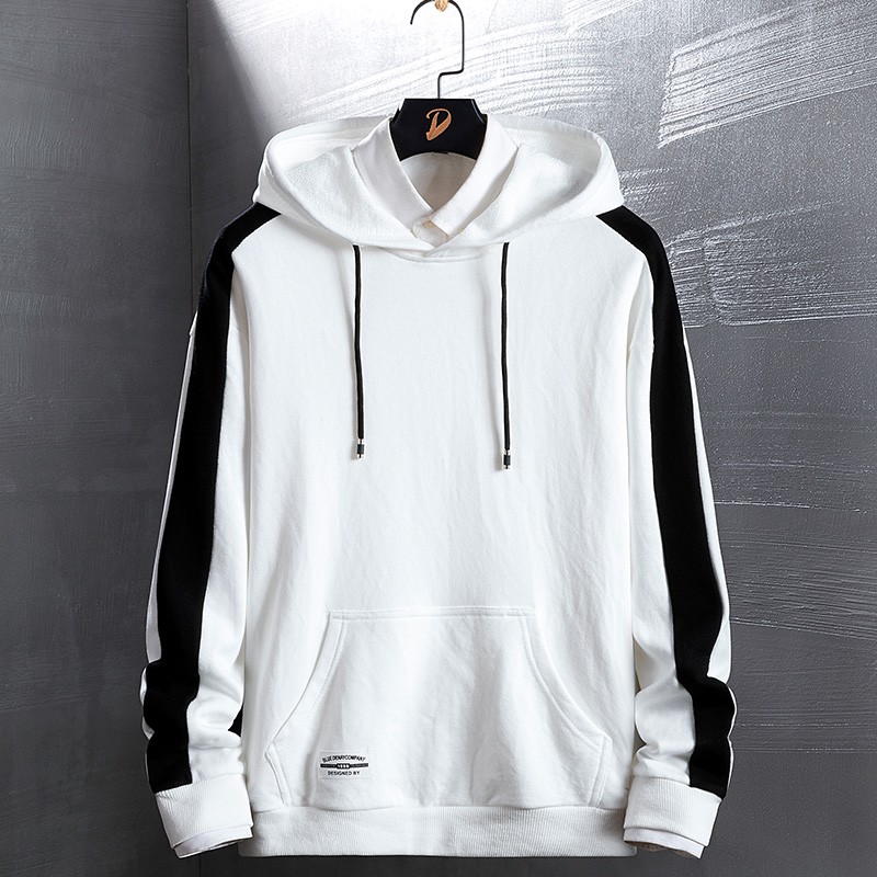 Áo khoác hoodie len phối sọc đen thời trang dành cho nam