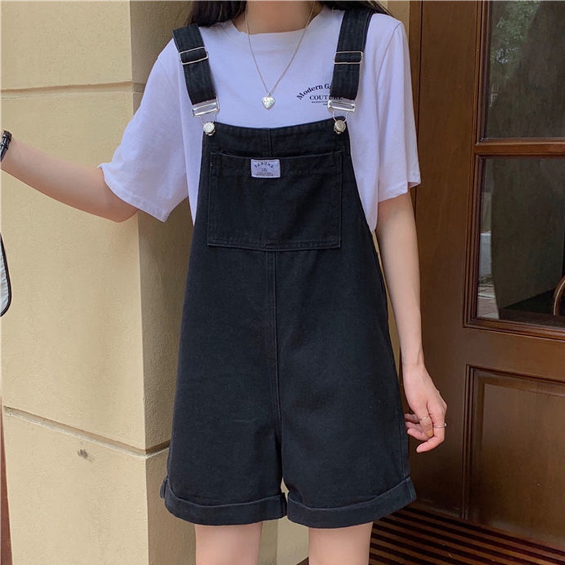 Quần yếm denim ống rộng thời trang cổ điển cá tính cho nữ