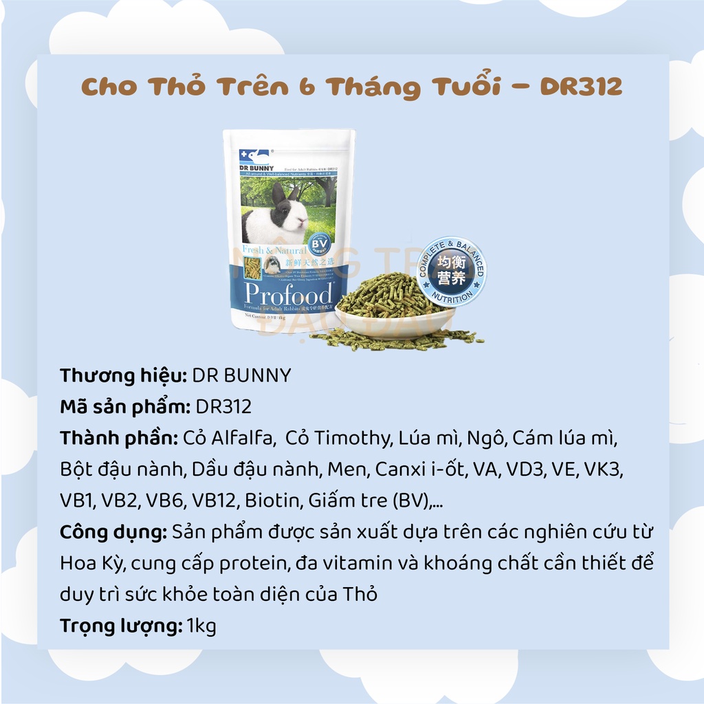 Cỏ Nén Thức Ăn Cho Thỏ ProFood Giàu Chất Xơ, Bổ Sung Dinh Dưỡng Toàn Diện 1kg - DR310, DR312