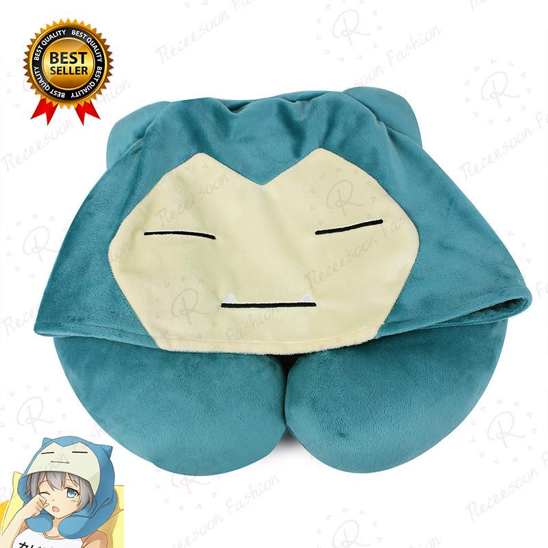 Gối kê cổ chữ U vải lông nhung có mũ dễ thương