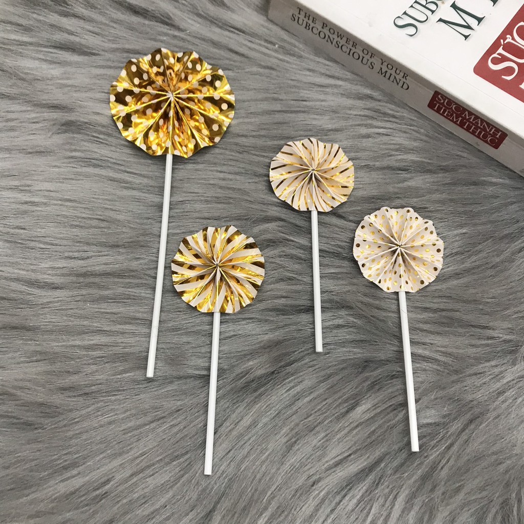 Set 4 que cắm hoa quạt trang trí bánh sinh nhật HPBD