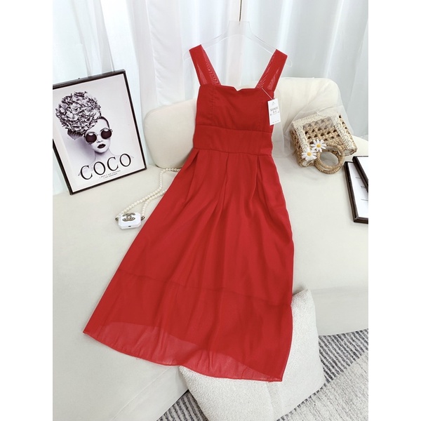 [ 𝐅𝐑𝐄𝐄 𝐒𝐇𝐈𝐏 ]  VÁY 2 DÂY TƠ BẢN TO CÚP NGỰC DÁNG DÀI