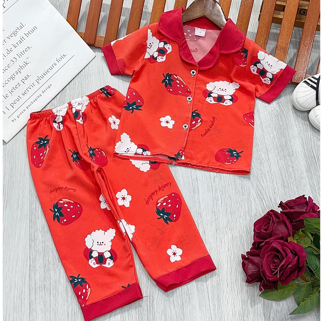 Bộ pijama tay ngắn quần dài bé gái chất kate lụa mát