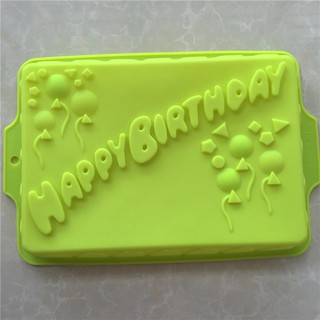 [2 mẫu Tròn, Chữ nhật] Khuôn silicon làm bánh kem bánh bông lan to mừng sinh nhật Happy Brithday