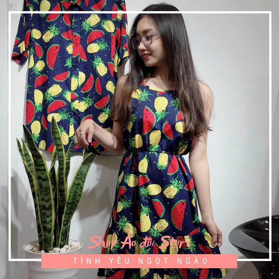 Bộ áo váy sơ mi cặp, đồ đôi nam nữ dễ thương, chất đẹp để chụp hình cưới, đi du lịch