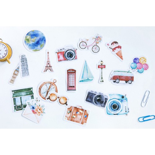 Hộp 46 Miếng Dán Sticker Du LịchTrang Trí Sổ Thiệp