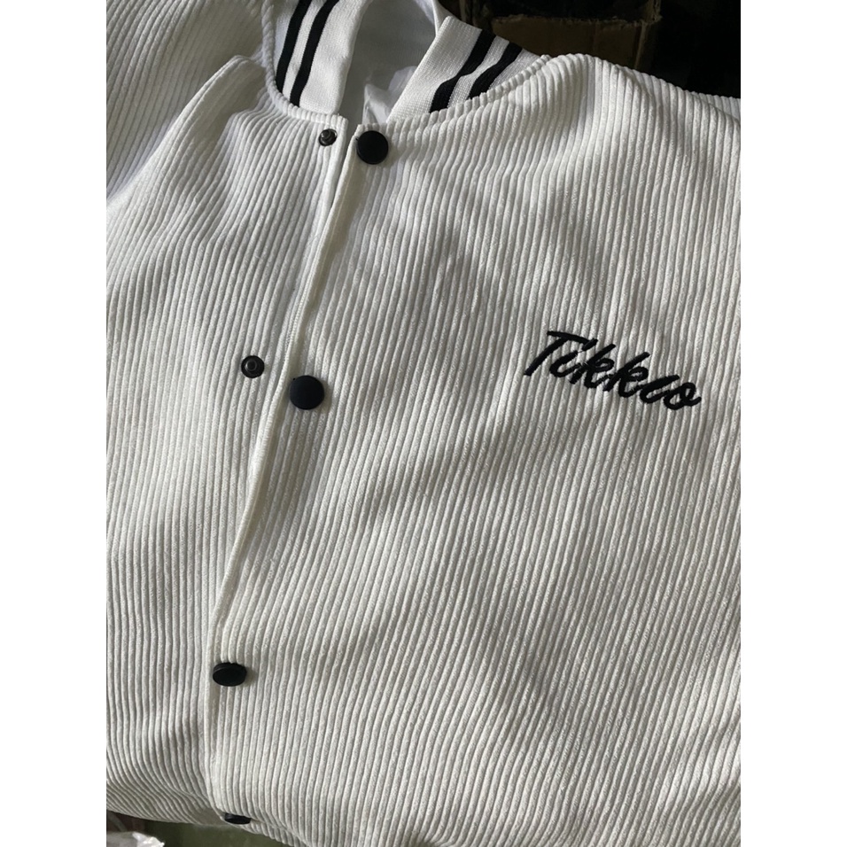 Áo bomber áo bomber varsity khoác nhung tăm 1 lớp Tikkeo thêu chữ cao cấp