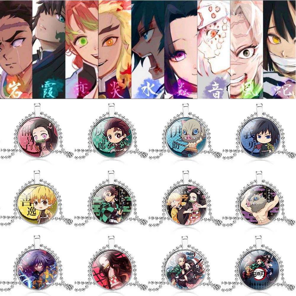 FORBETTER Cute Anime Demon Slayer Necklace Trendy Jewelry Gifts Pendant Necklace Kamado Tanjirou Kimetsu no Yaiba Chain Choker Time|Glass|Unisex Cosplay Necklace