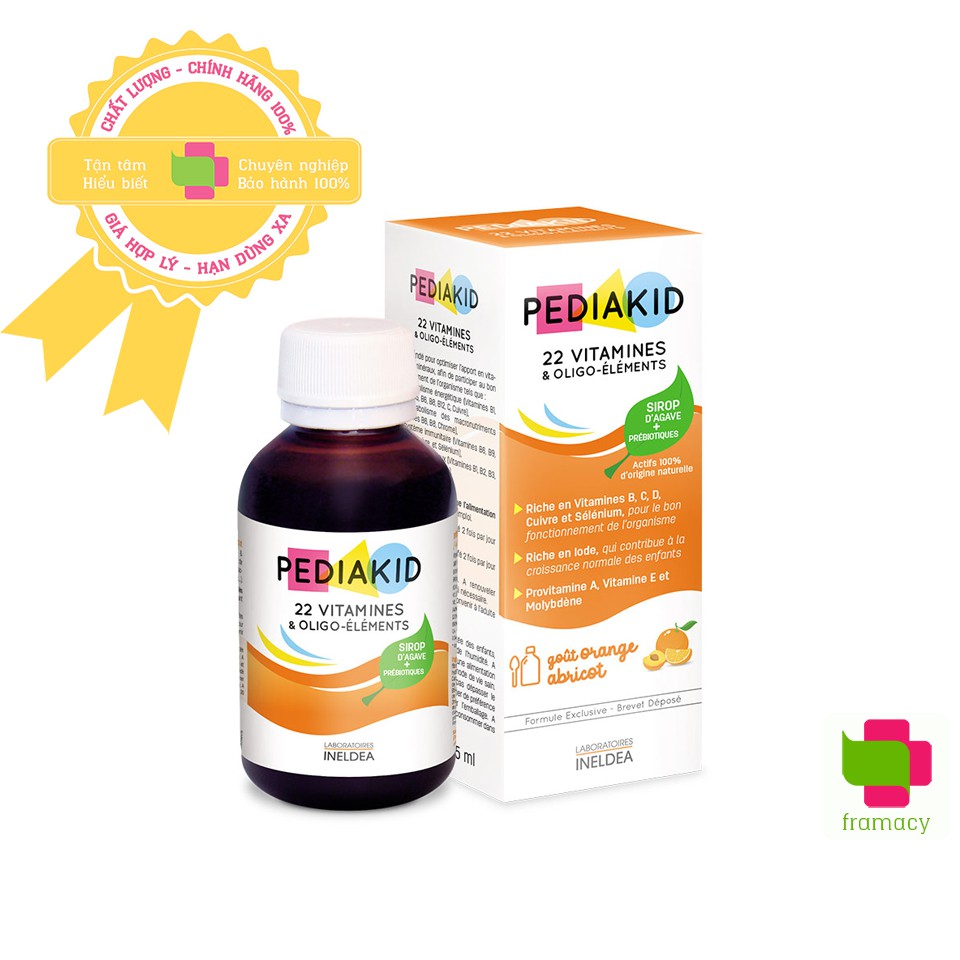 Vitamin tổng hợp Pediakid 22 Vitamins & Minerals, Pháp (125ml) bổ sung 22 vitamin và khoáng chất cho trẻ từ 6 tháng tuổi