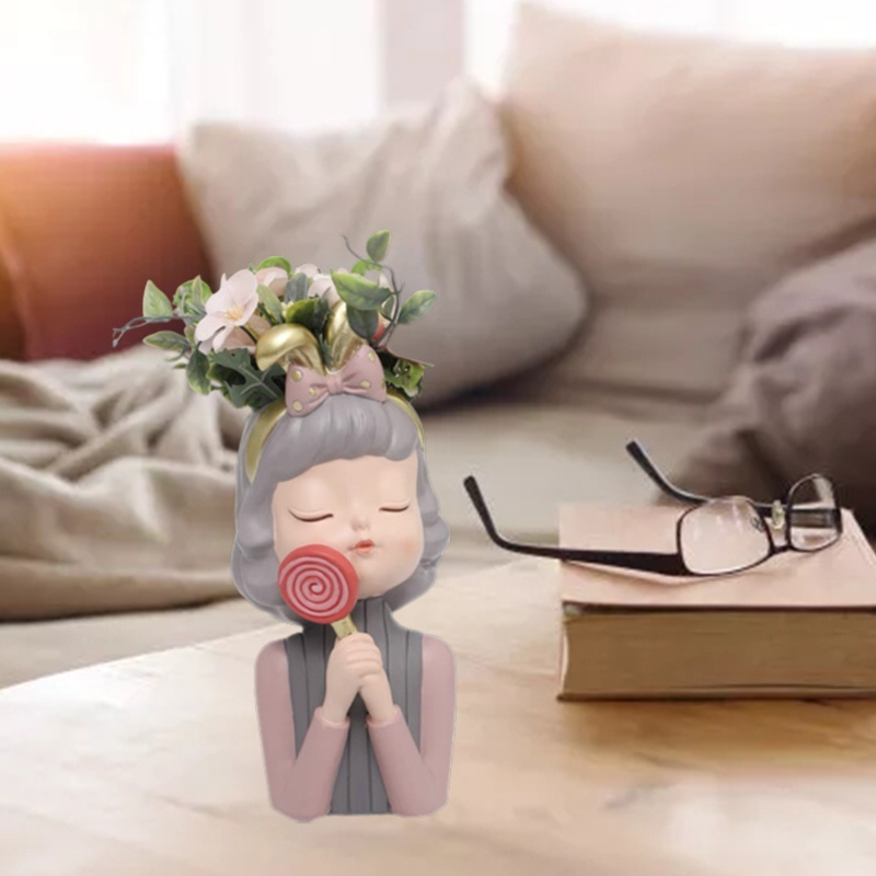 Khuôn silicon làm chậu hoa cây mọng nước cô gái Lollipop đúc resin epoxy