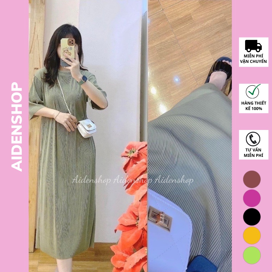 Váy bầu thời trang suông xếp ly Aidenshop đầm bầu mùa hè thiết kế midi