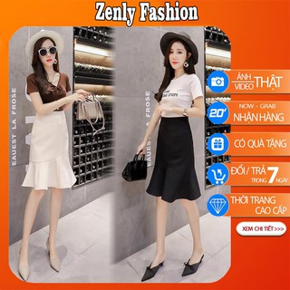 Chân váy đuôi cá công sở - Chân váy đuôi cá dài qua gối vải tuyết mưa sang xịn mịn, lên dáng cực xinh