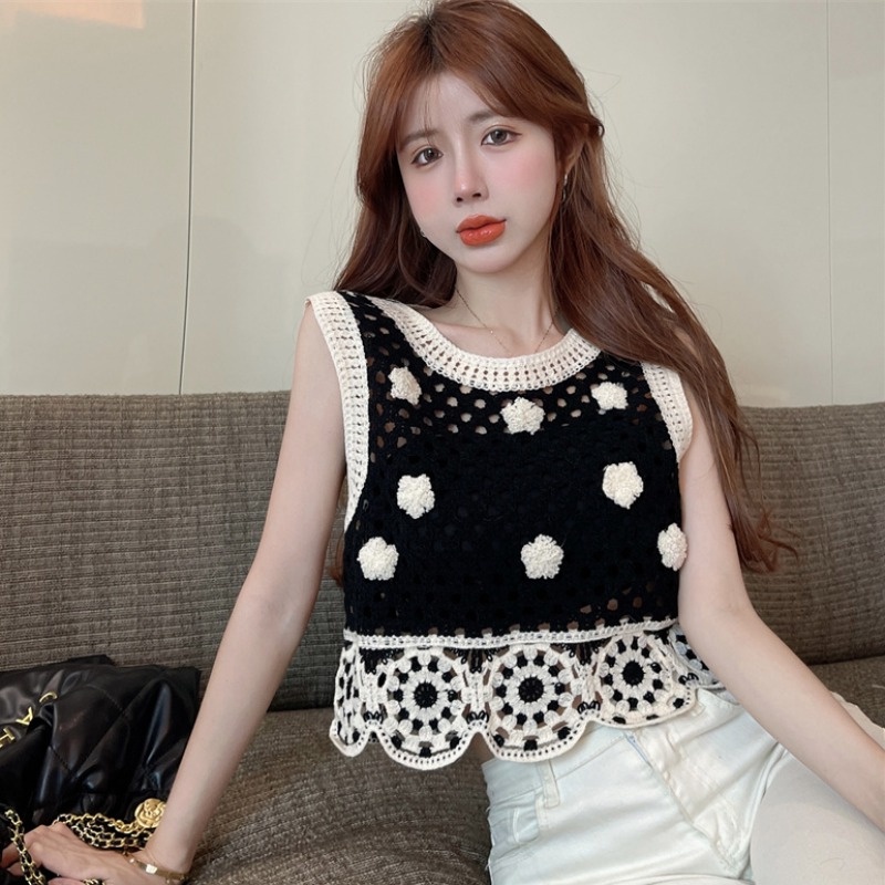 Áo croptop ZHELIHANGFEI dệt kim sát nách thêu hoa quyến rũ hợp thời trang