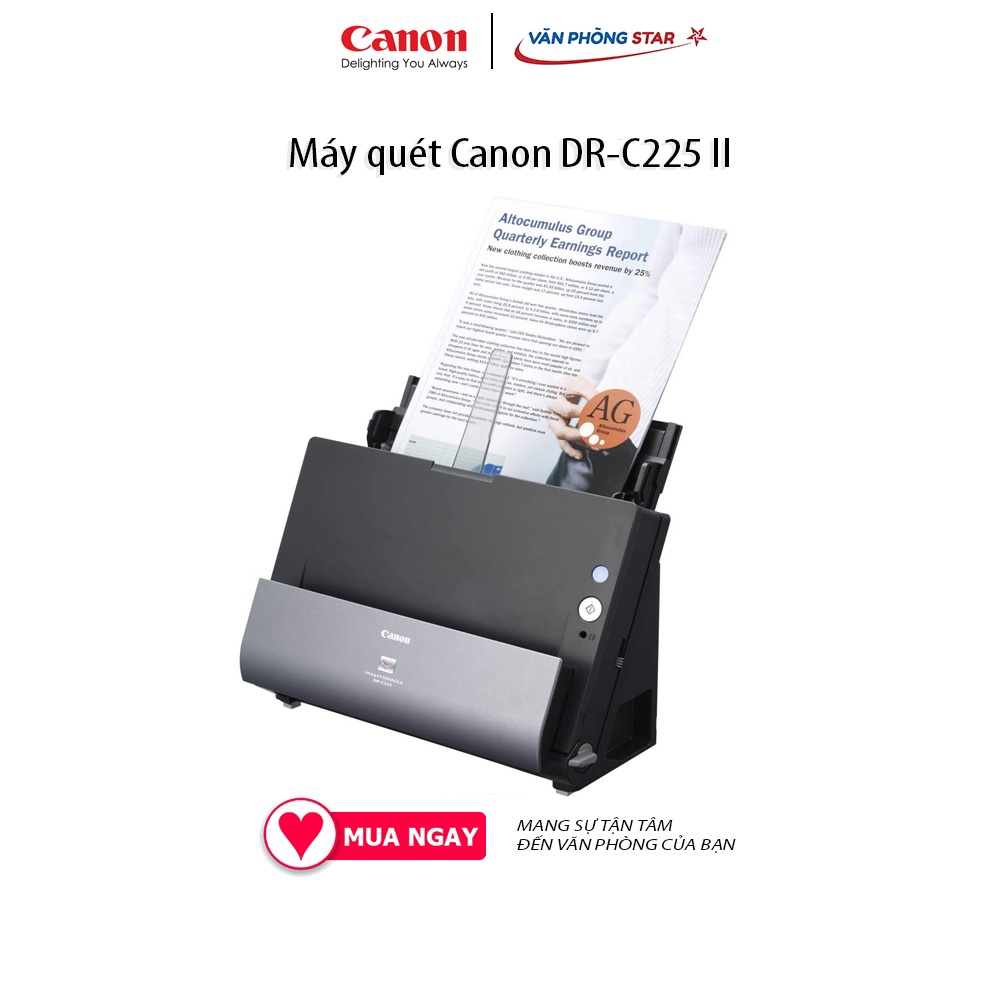 Máy quét Canon DR-C225 II Tốc độ scan: tối đa 25 trang/phút (trắng đen-màu, 200dpi) Độ phân giải: tối đa 600 x 600 dpi