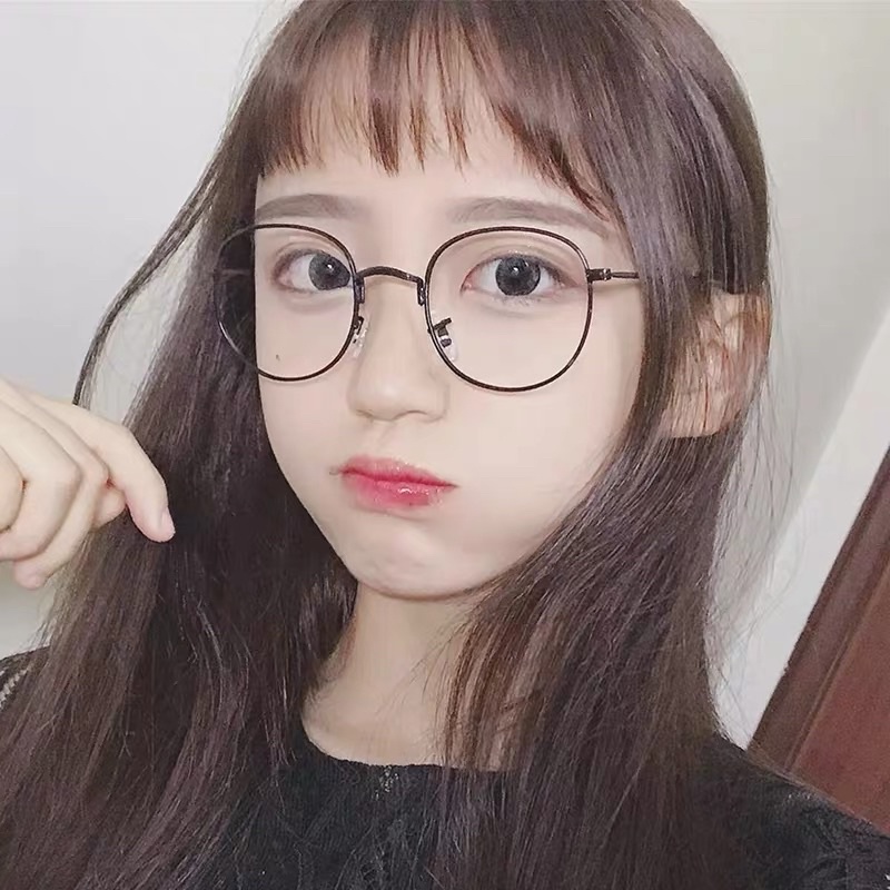 👓 Gọng kính giả cận kim loại dáng tròn méo vintage kèm tròng