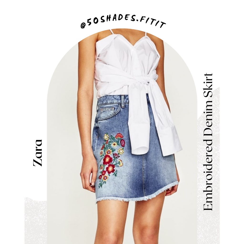 Chân váy Jean thêu hoa Zara