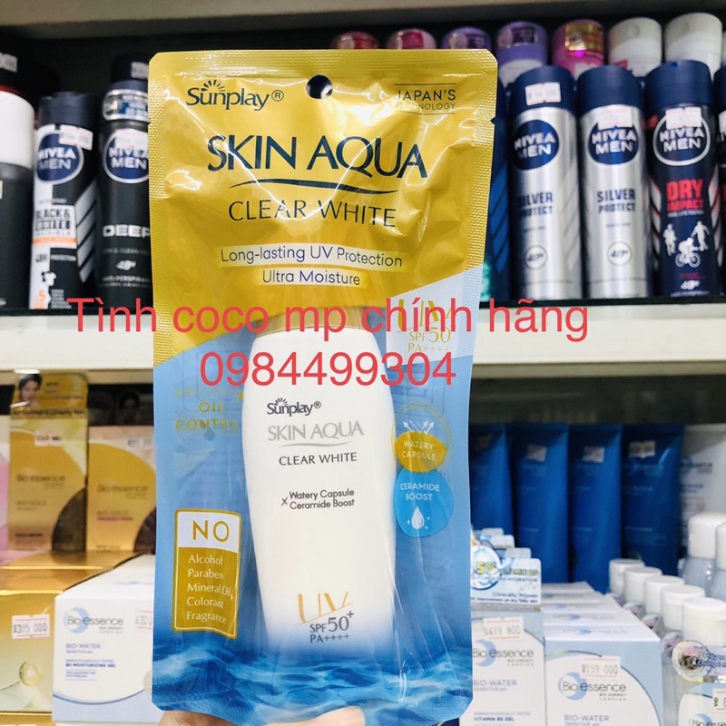 Kem Chống Nắng Sunplay Skin Aqua Clear White 55g,sữa chống nắng sunplay nắp vàng Trắng Mịn, ẩm,kiềm dầu SPF50+ PA++++