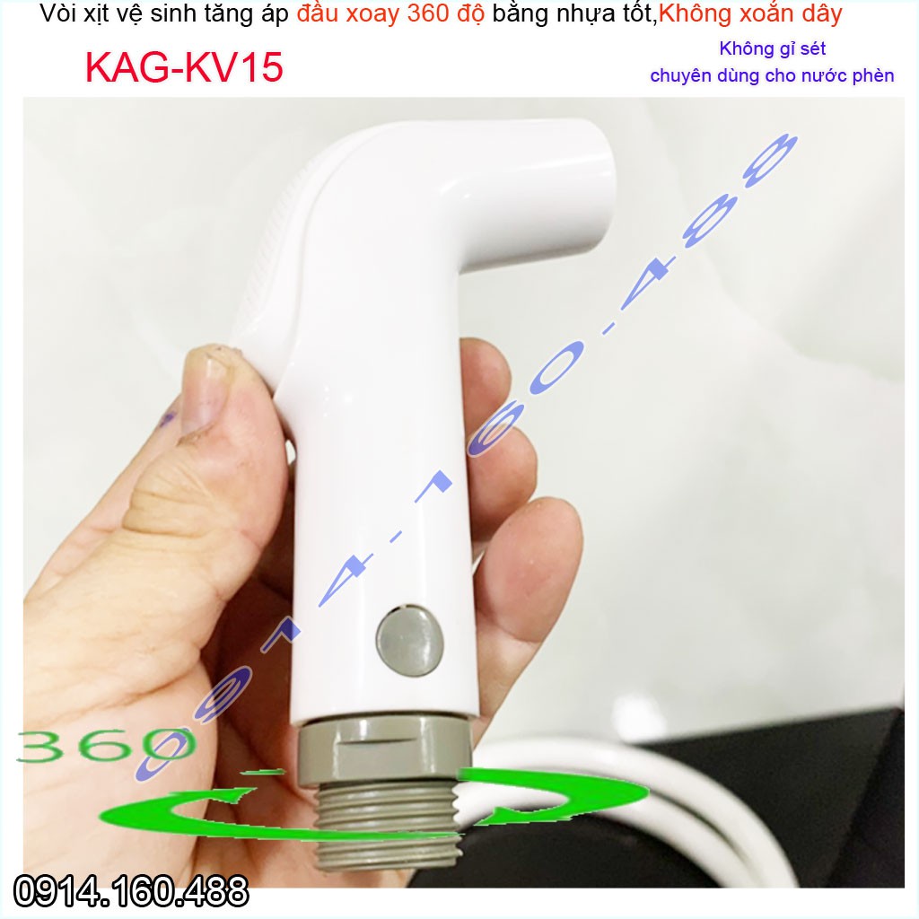 Vòi xịt vệ sinh KAG-KV15 xoay 360 độ, vòi rửa bồn cầu nhựa trắng tia nước mạnh chịu áp lực mạnh chung cư nhà cao tầng