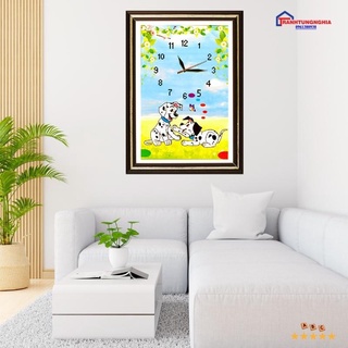 Tranh đính đá đồng hồ con chó. kt: 50cm x 36cm