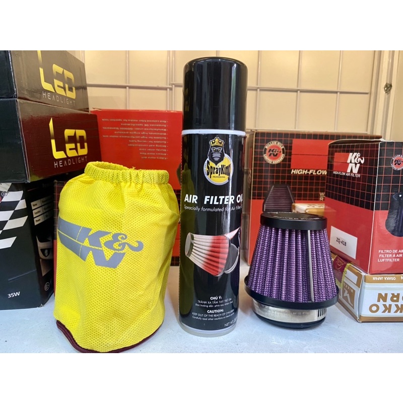 [Combo] Lọc trụ K&amp;N, áo mưa phản quang, dầu tẩm Spayking cho tất cả cả dòng xe