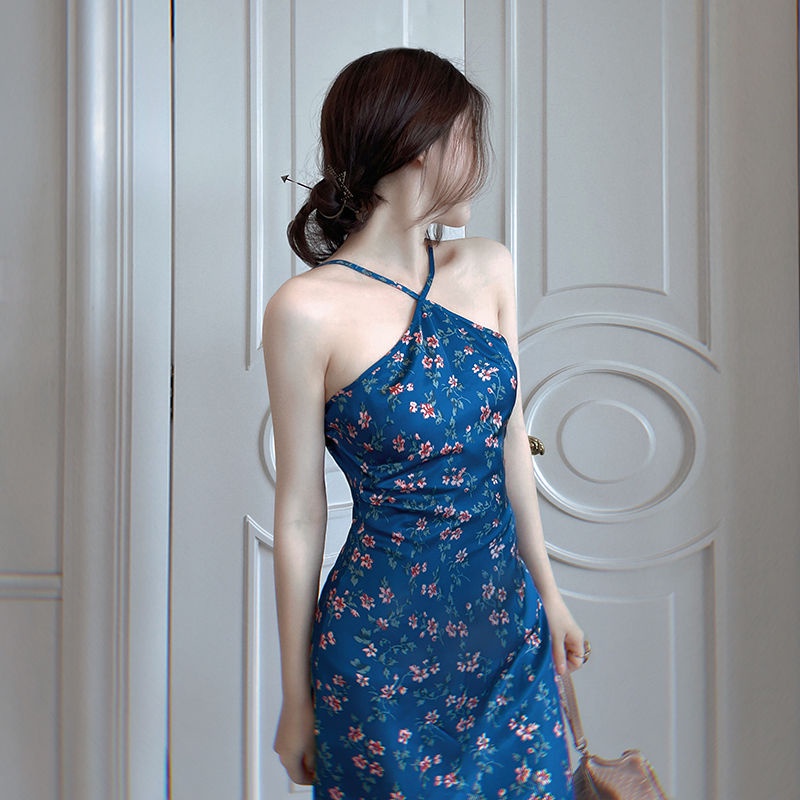 Đầm Yếm ,Váy Yếm Sling Dress Họa Tiết Hoa Nhí Xẻ Sau Gợi Cảm Cho Nữ