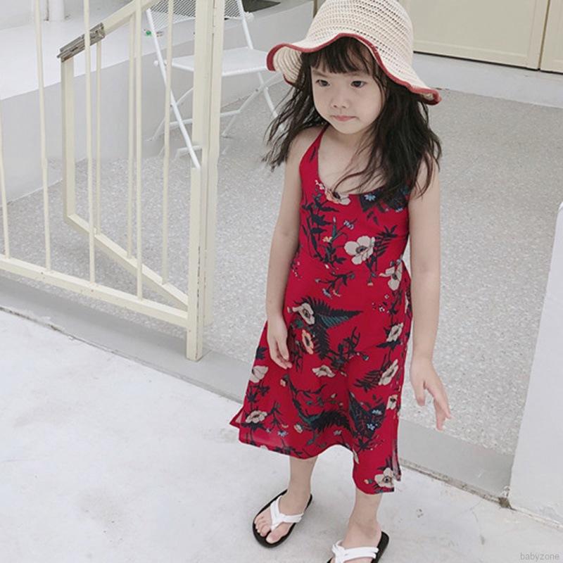 Đầm đi biển hở lưng in hoa kiểu Hàn Quốc dễ thương cho bé gái