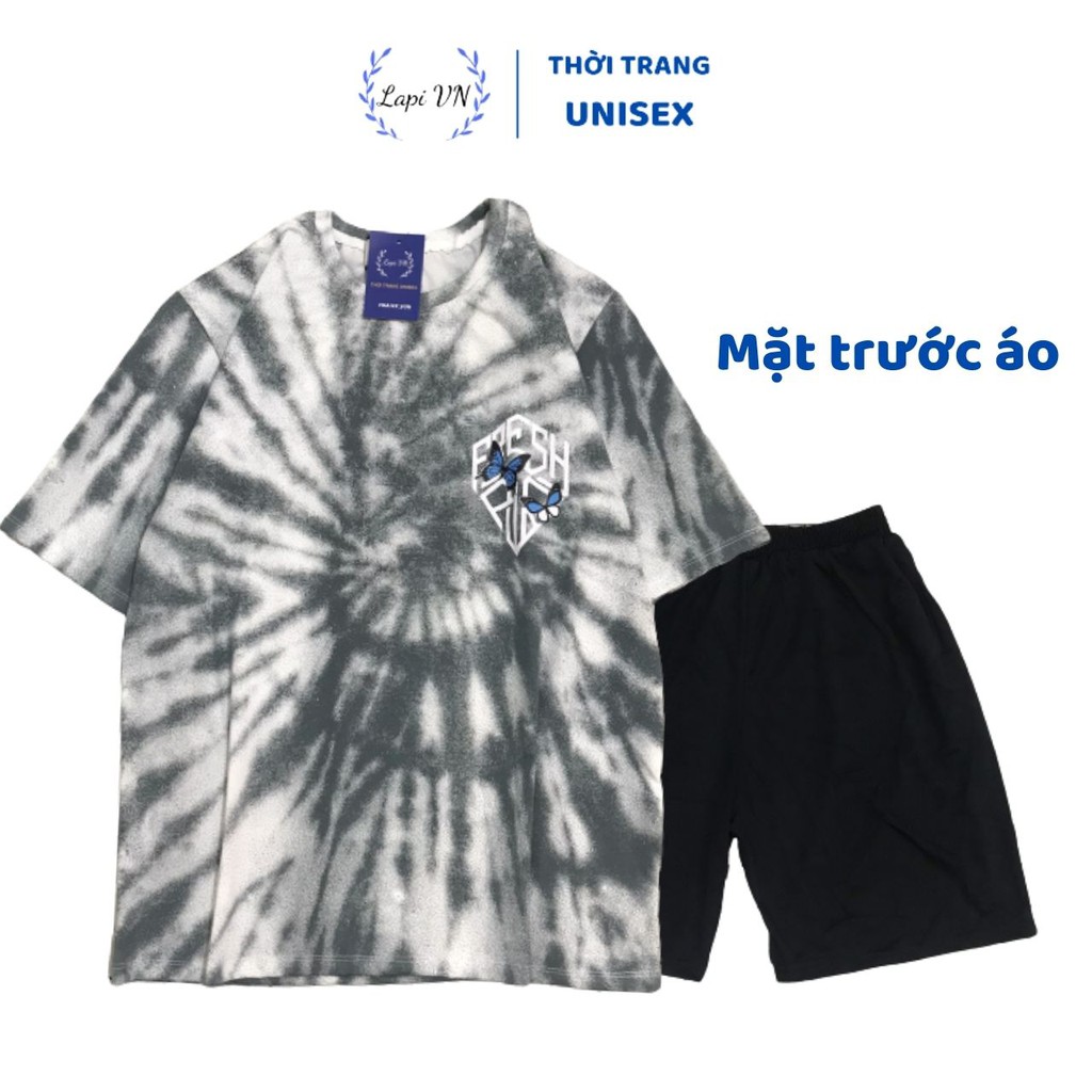 Đồ Bộ Loang Màu Đen SSWE Butterfly Unsiex Tay Lỡ Lapi VN, Đồ Bộ Cartoon, Freesize, Thun Cotton, Nam Nữ Đều Mặc Được